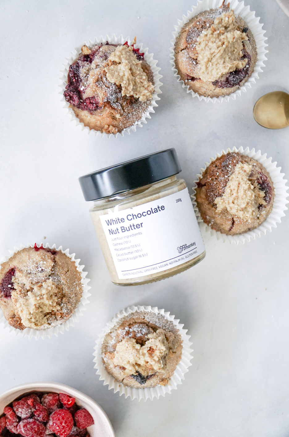 White Chocolate Swirl Raspberry Muffins – 99th Monkey Natural Australian Nut Butters