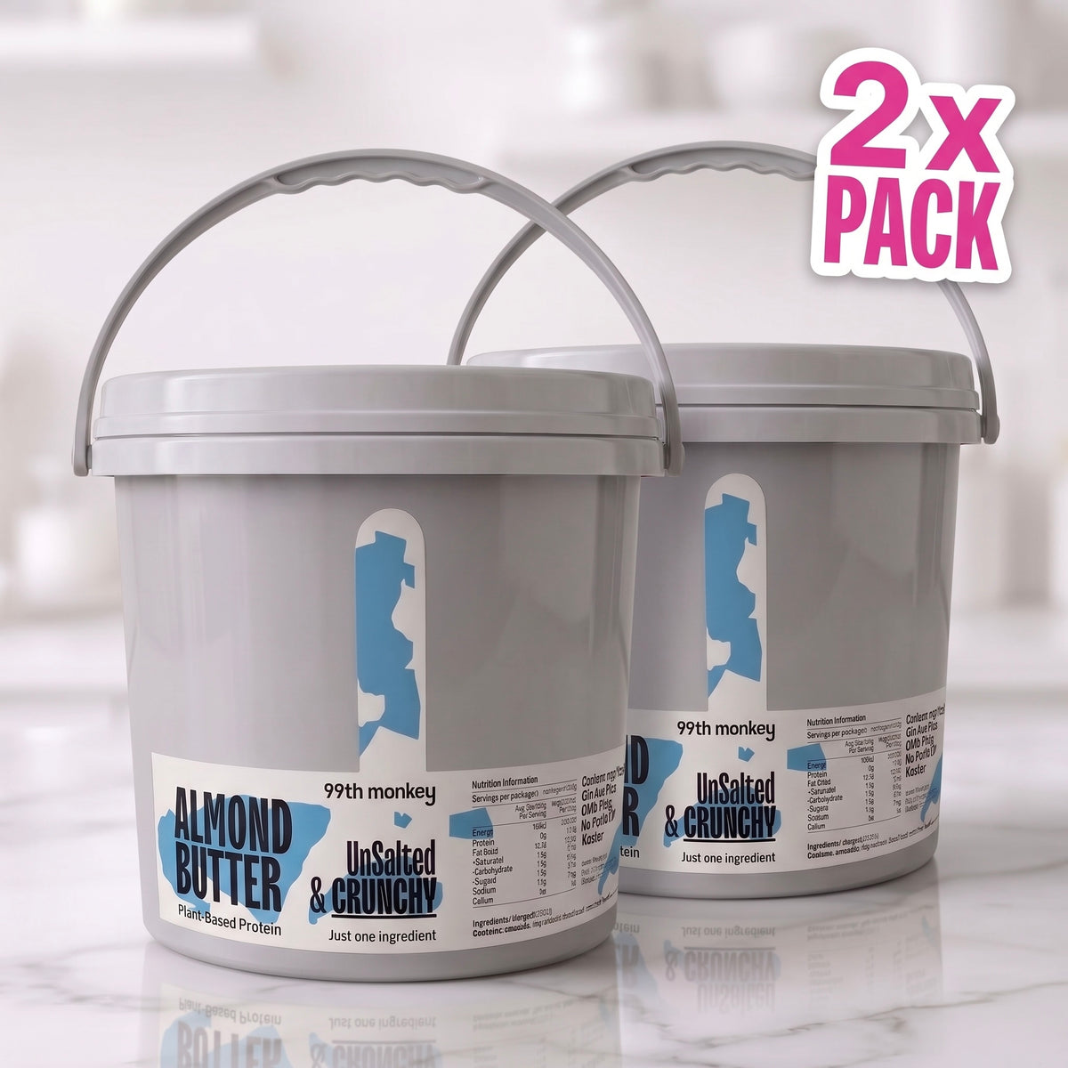 2 x CRUNCHY Unsalted Almond Butter 2kg Tub (FREE SHIPPING!)