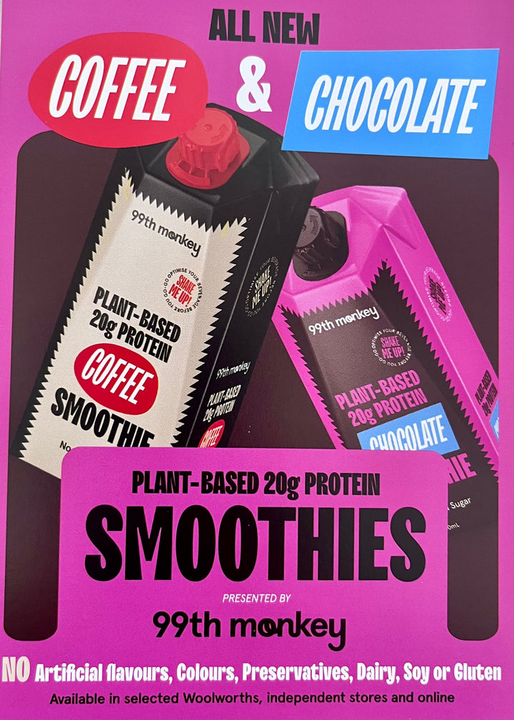 NEW in Woolworths Supermarkets: 99th Monkey’s Plant-Based Protein Smoothies