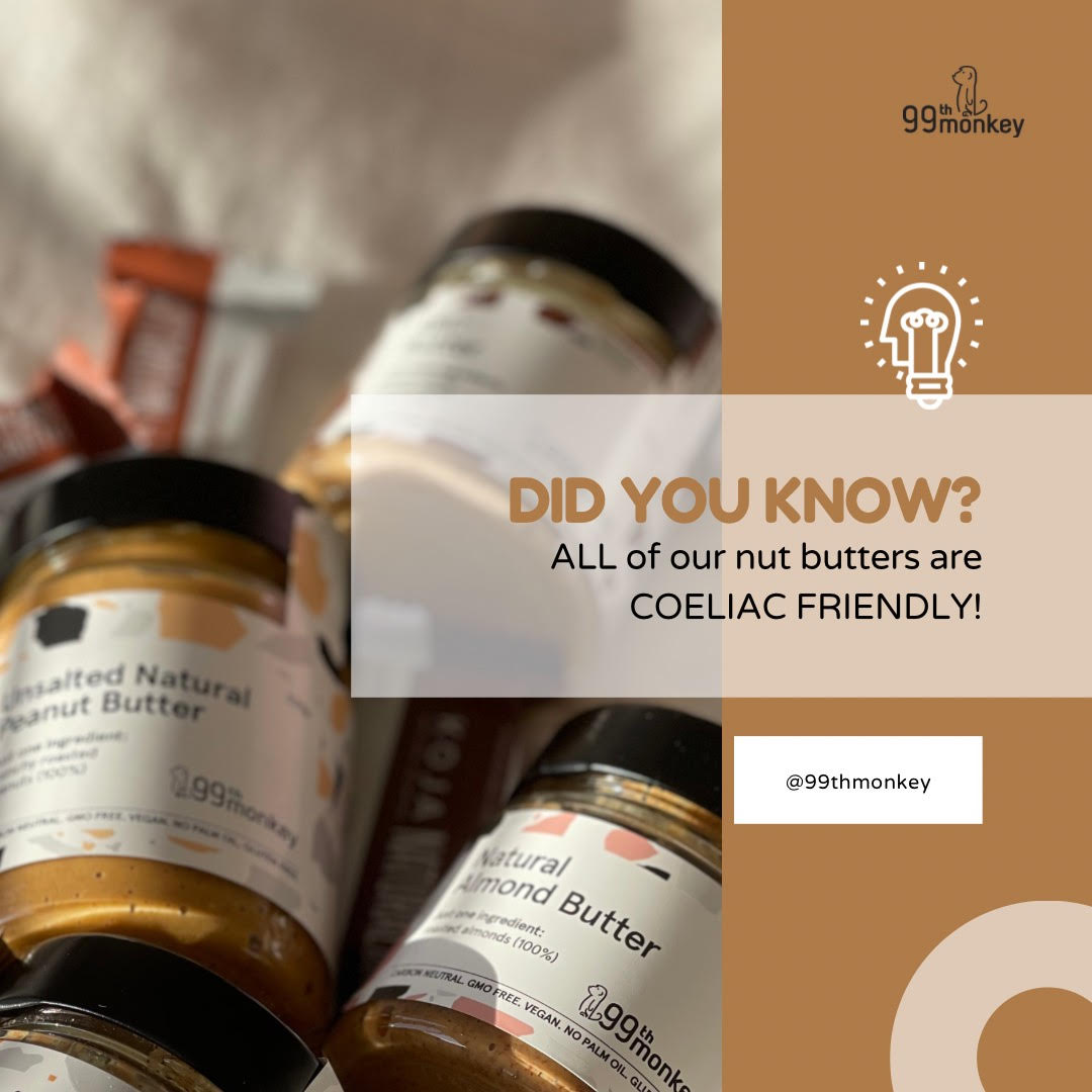 Our Nut Butters are Coeliac Friendly! 99th Monkey Natural Australian