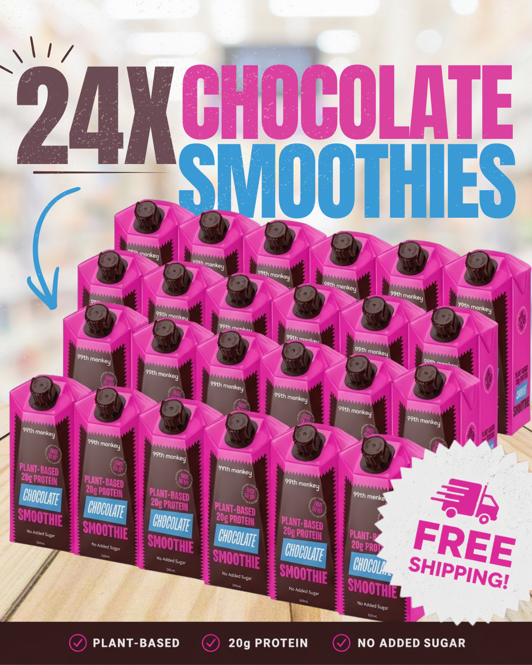 24 x Plant-Based Protein Smoothie - Chocolate (Free Shipping!)